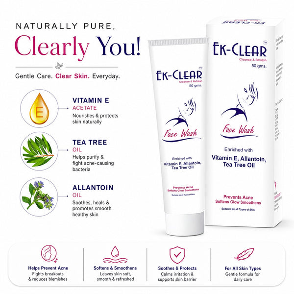 Ek Clear Tea Tree Oil Face Wash 50g - Enriched Vitamin C Allantoin For All Skin Type And For Women(Pack of 2)